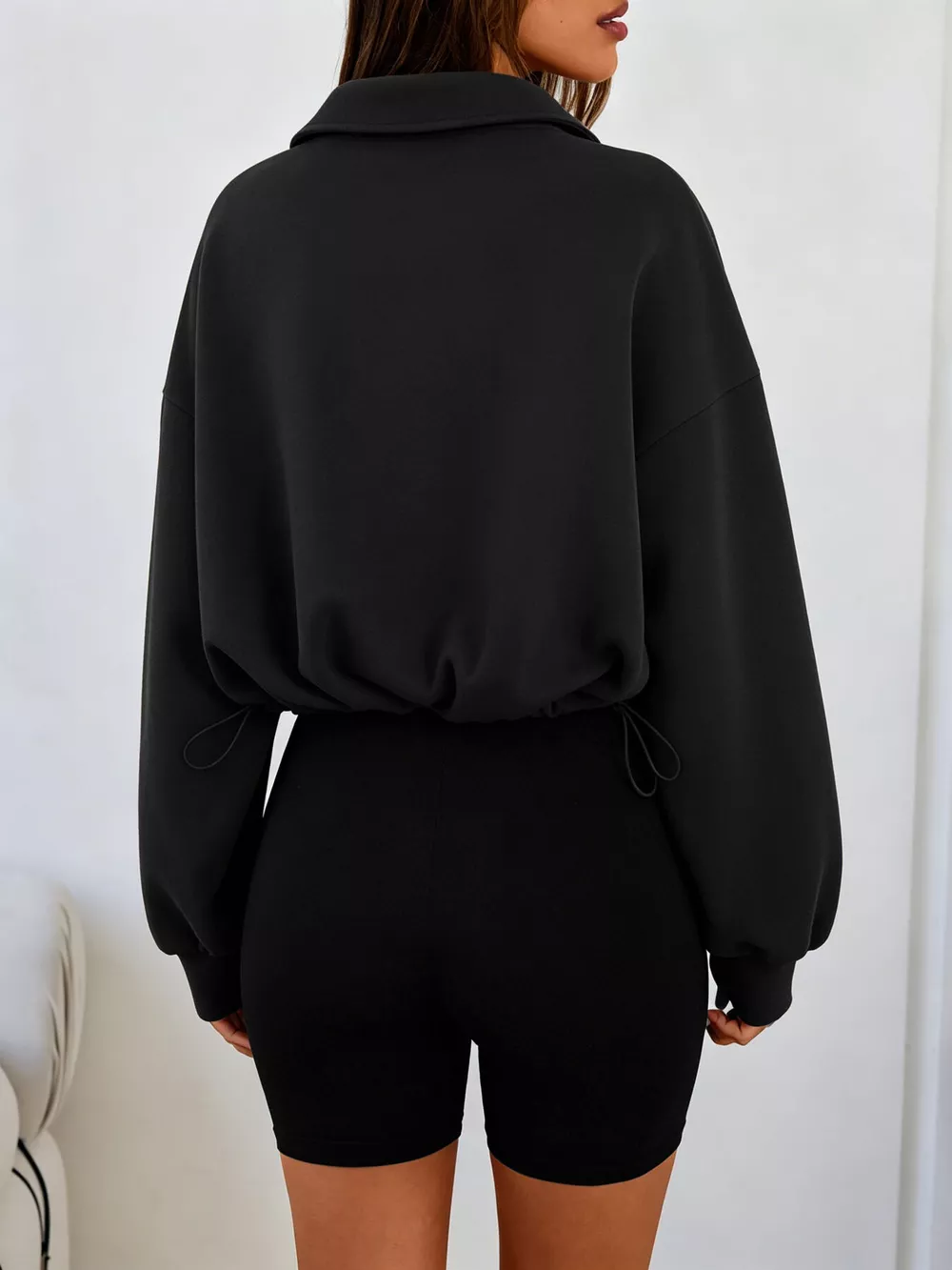 Half Zip Drawstring Hem Sweatshirt, image 6