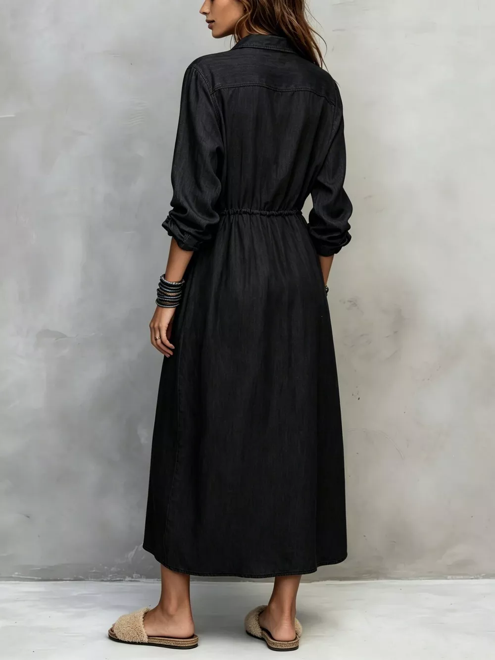 Full Size Button Front Long Sleeve Shirt Dress Plus Size, image 12