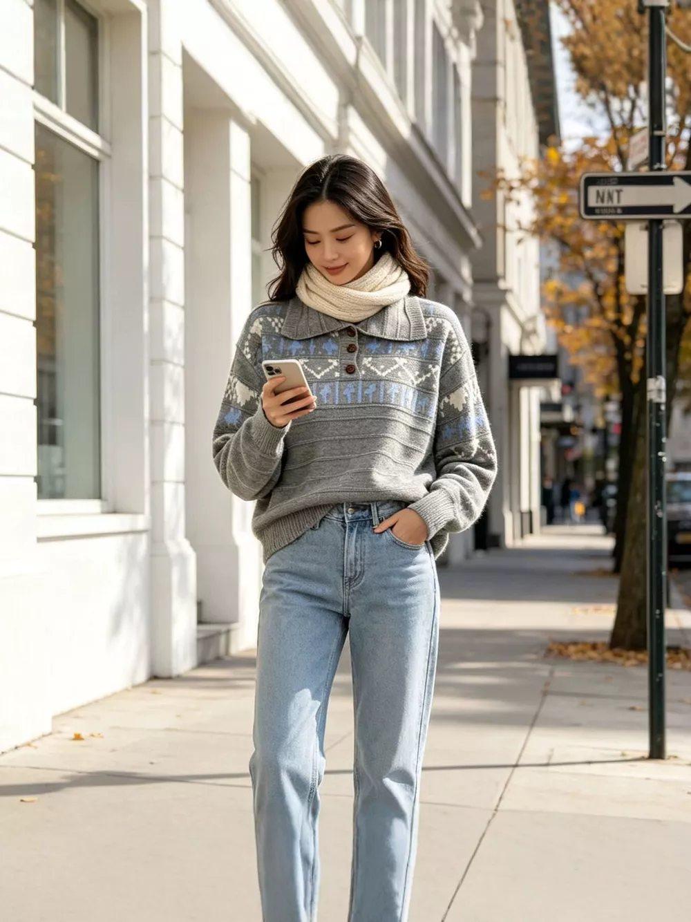 Vintage-Inspired Fair Isle Patterned Polo Sweater, image 18