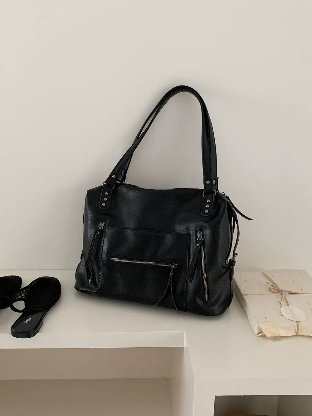 Multi-Pocket Zippered Shoulder Bag