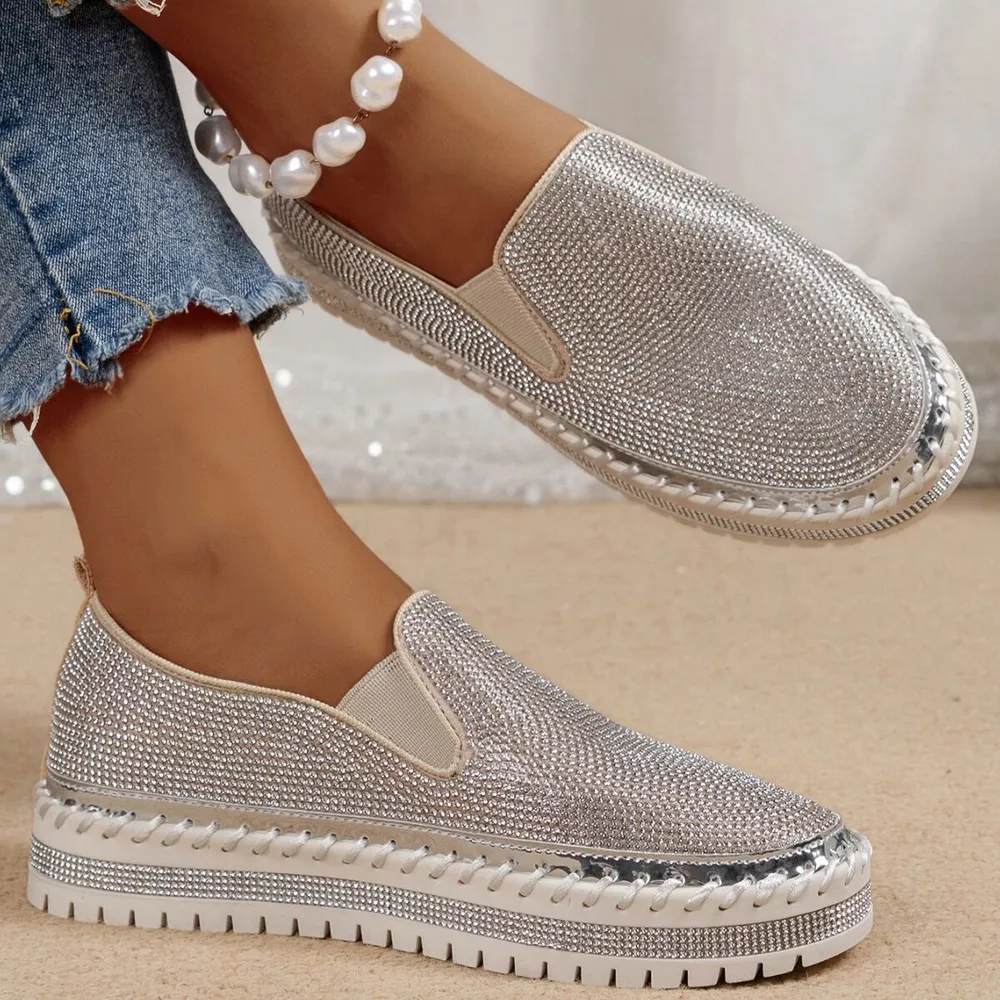 Rhinestone Round Toe Platform Loafers, image 3