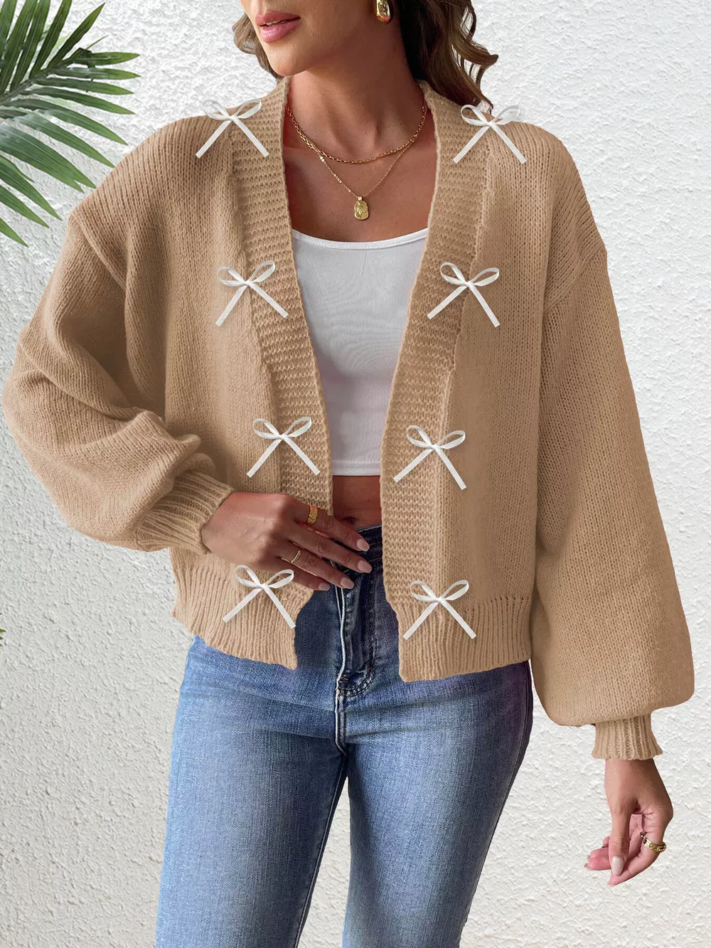 Bow-Tie Open Front Knit Cardigan, image 10