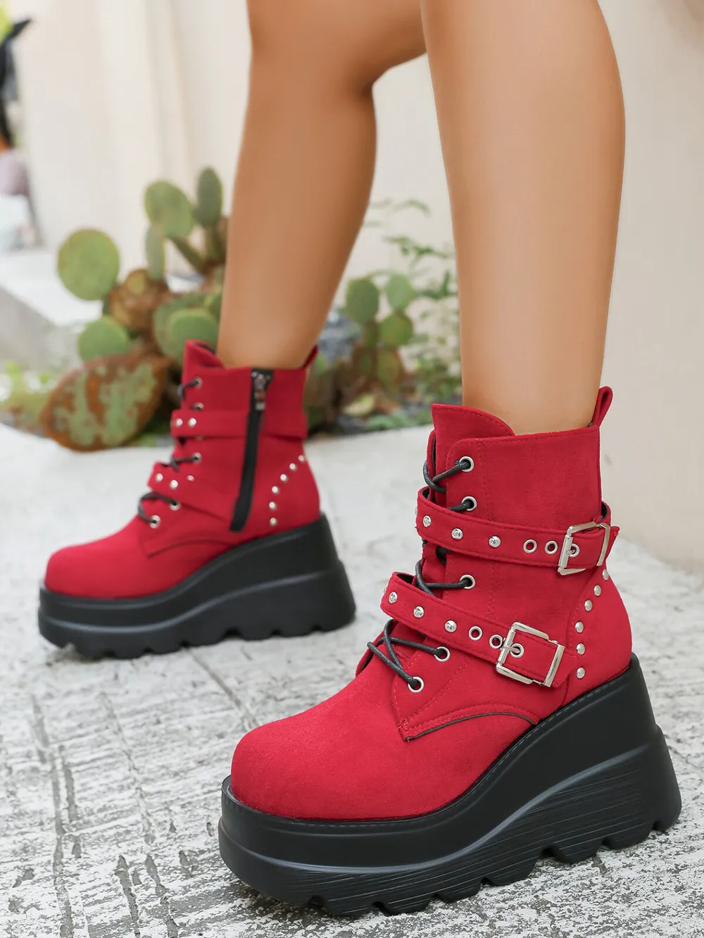 Lace Up Platform Wedge Boots, image 8