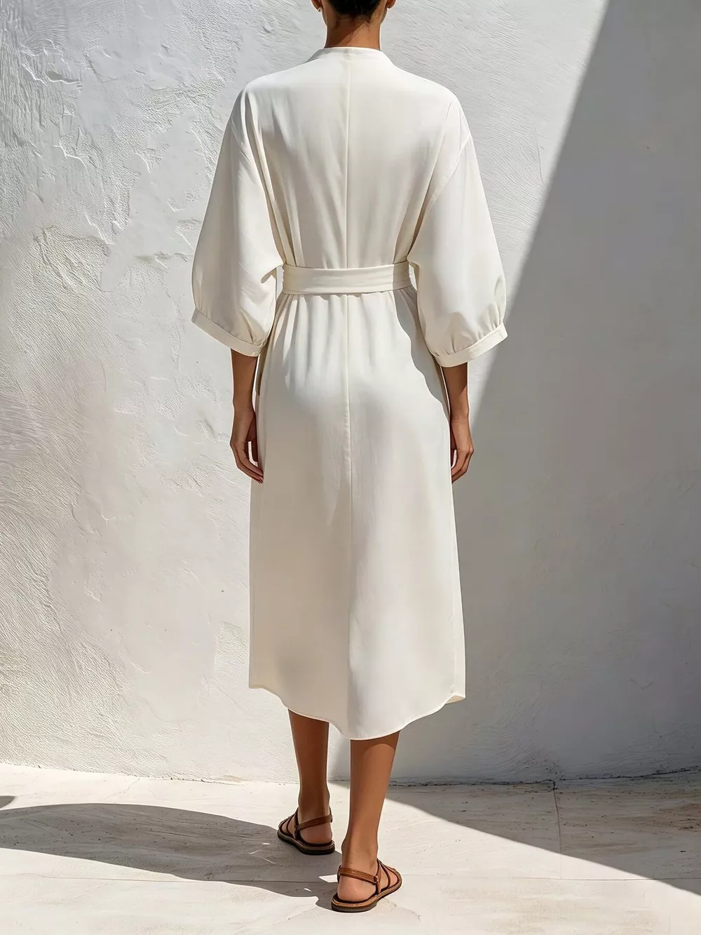Full Size Tie Waist V-Neck Midi Dress Plus Size, image 3