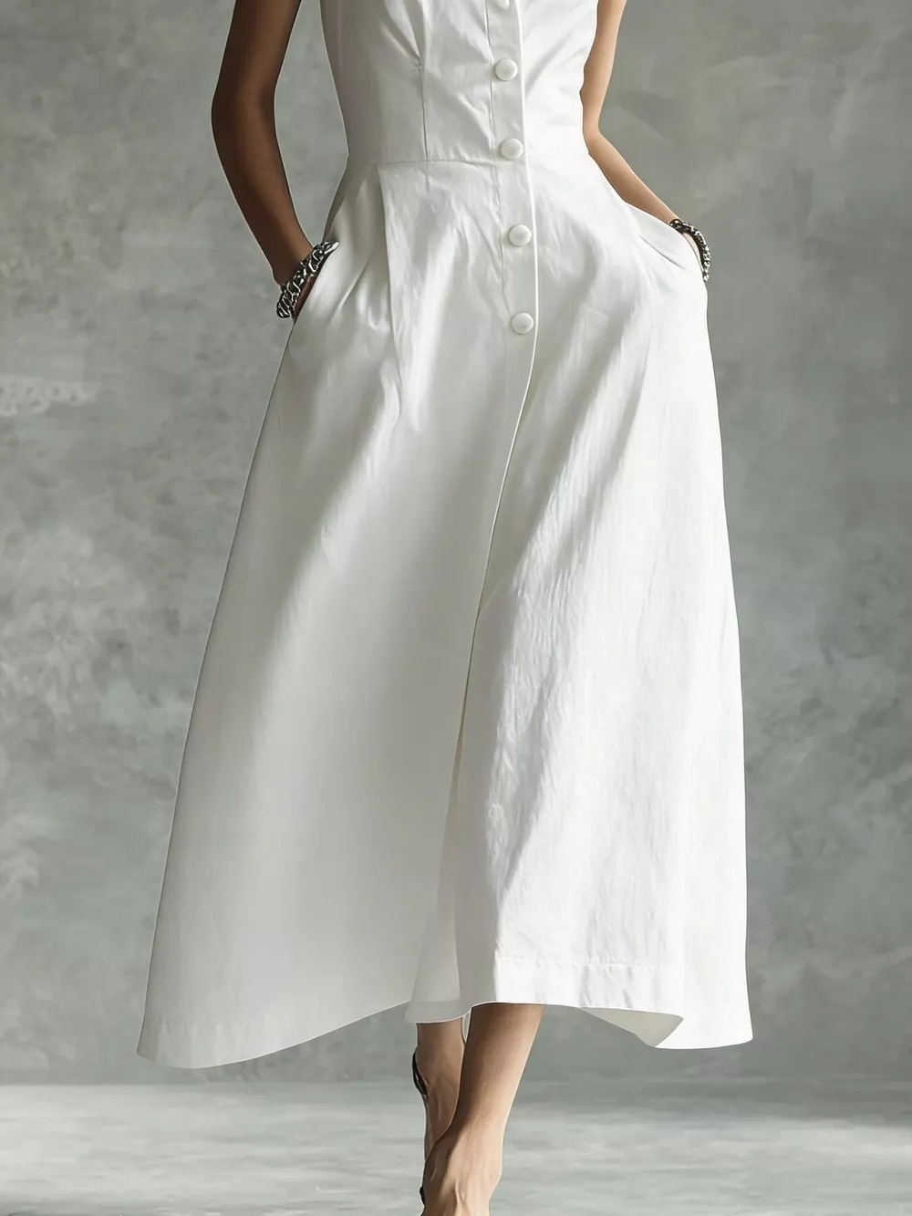 Sleeveless Button-Down Midi Shirt Dress, image 8