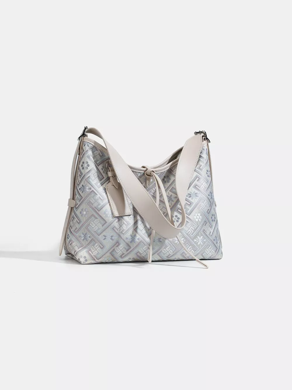 Geometric Pattern Jacquard Shoulder Bag with Adjustable Strap, image 5
