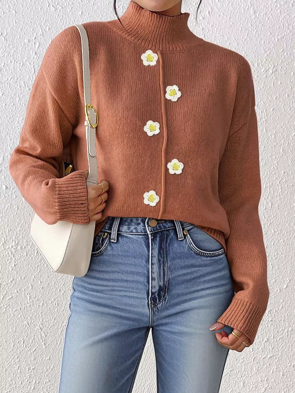 Floral Applique Turtleneck Sweater, image 14