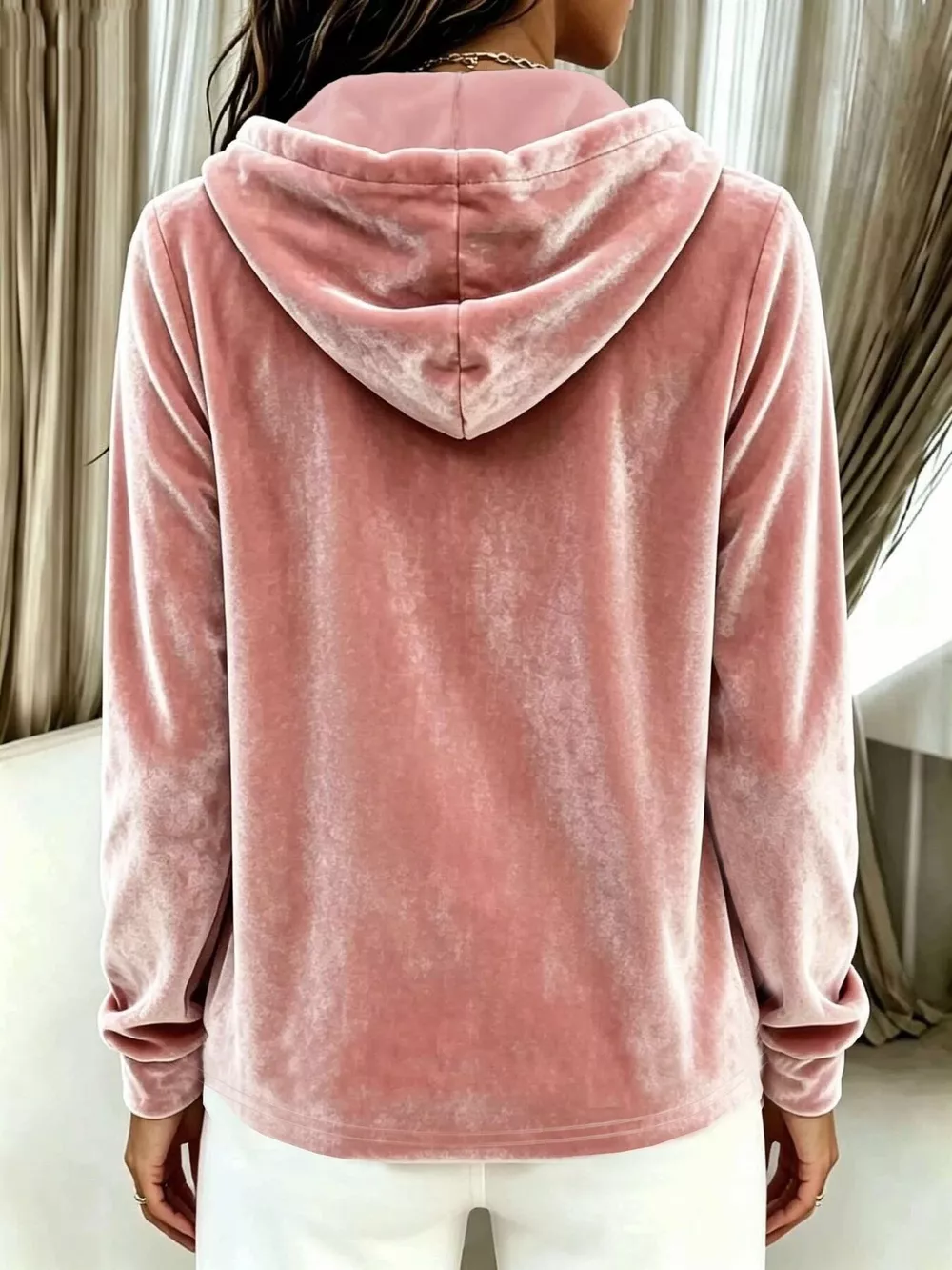 Full Size Drawstring Button Detail Hoodie Plus Size, image 12