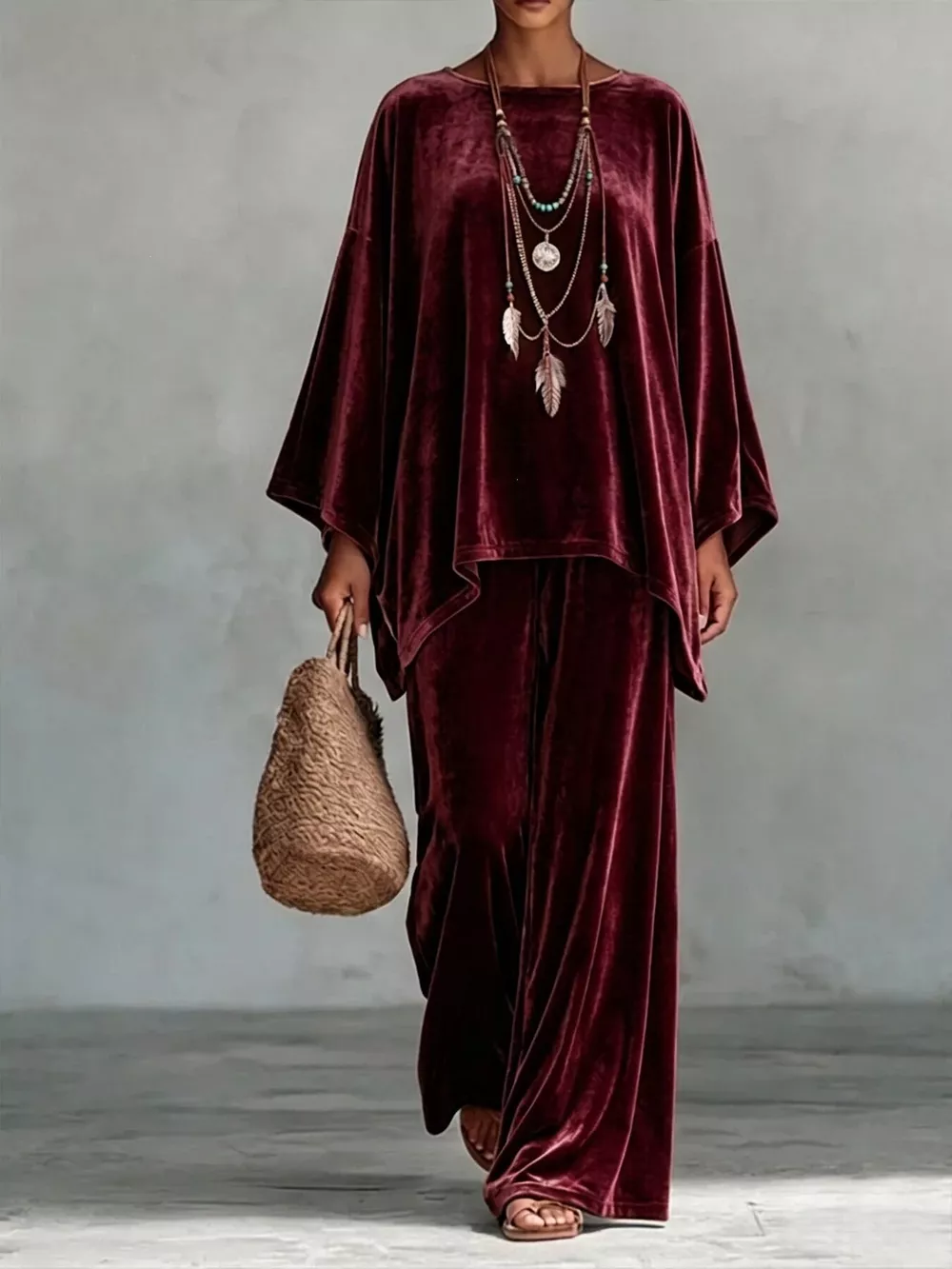 Full Size Asymmetrical Top and Wide Leg Pants Set Plus Size, image 7