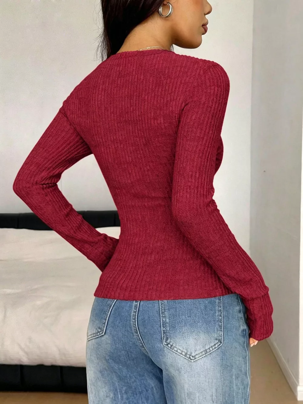 Ribbed Knit Lace Trim T-Shirt, image 13