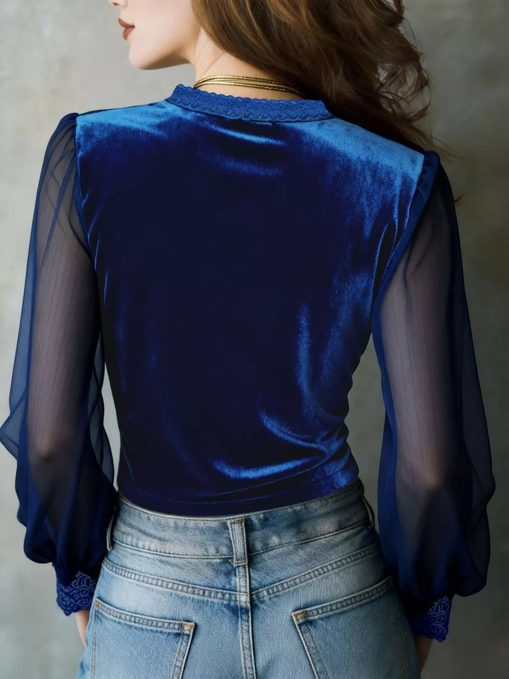 Lace Trim Sheer Long Sleeve Blouse, image 6