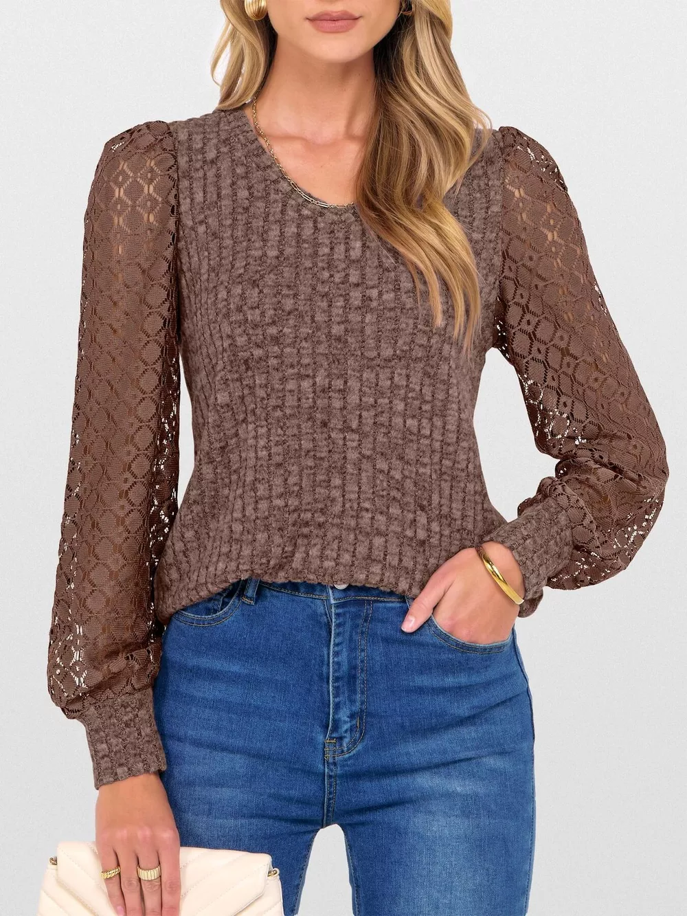 Lace Sleeve V-Neck T-Shirt, image 29
