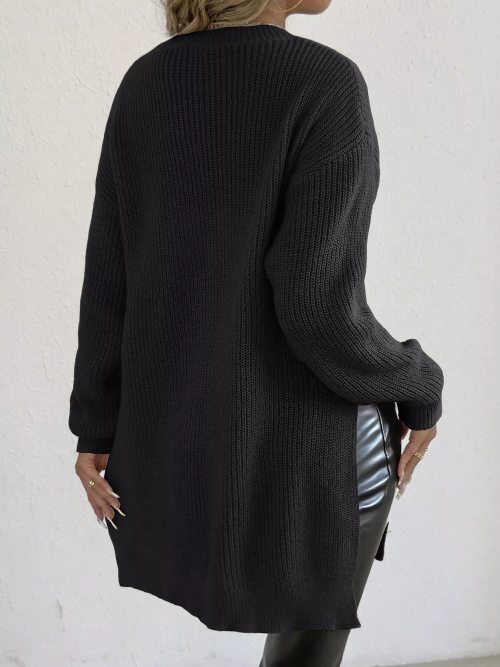Side-Slit Dropped Shoulder Sweater, image 10