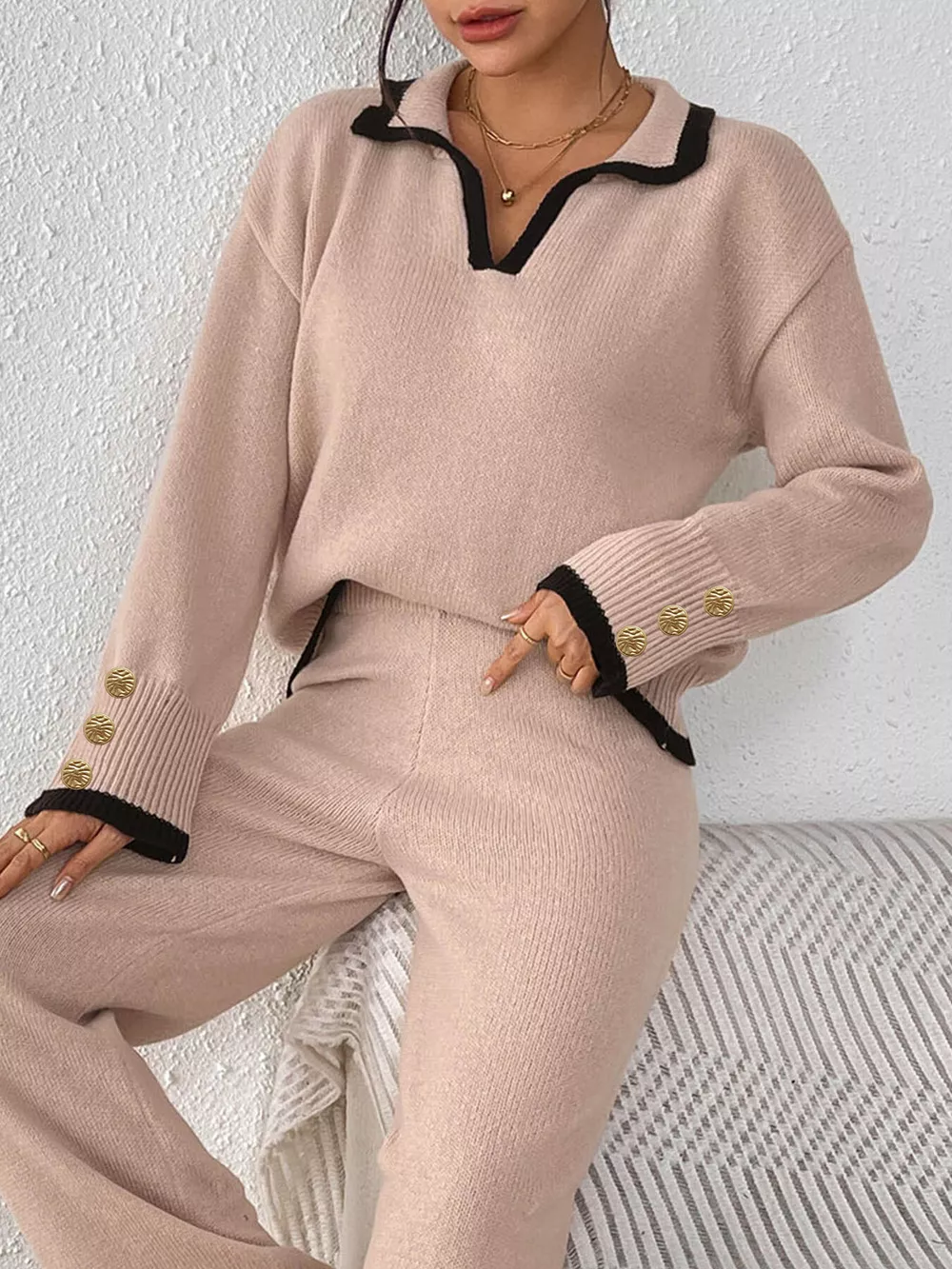 Contrast Trim Polo Collar Sweater, image 4