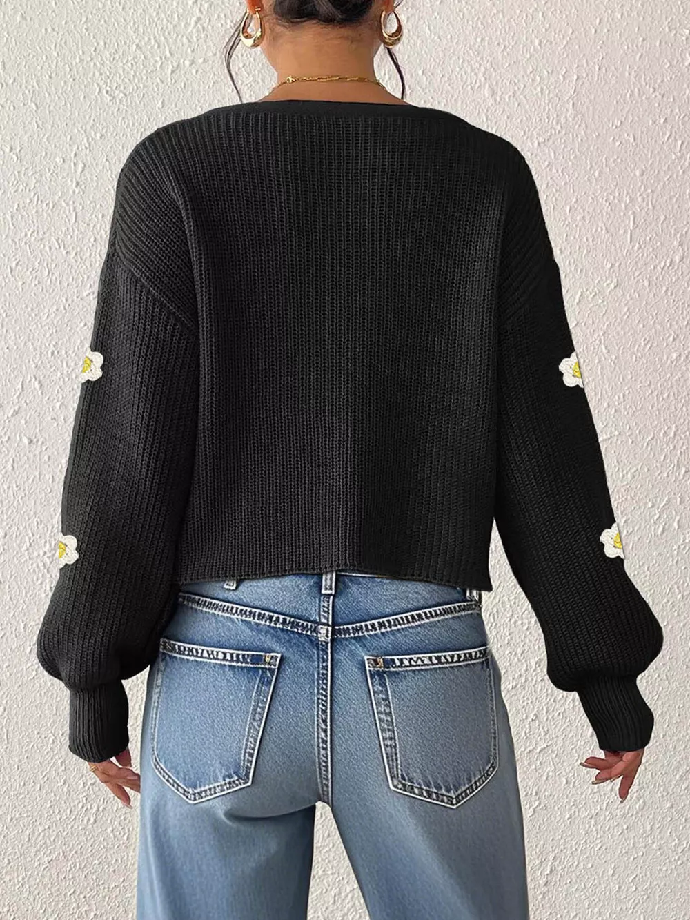 Floral V-Neck Button-Down Cropped Cardigan, image 5