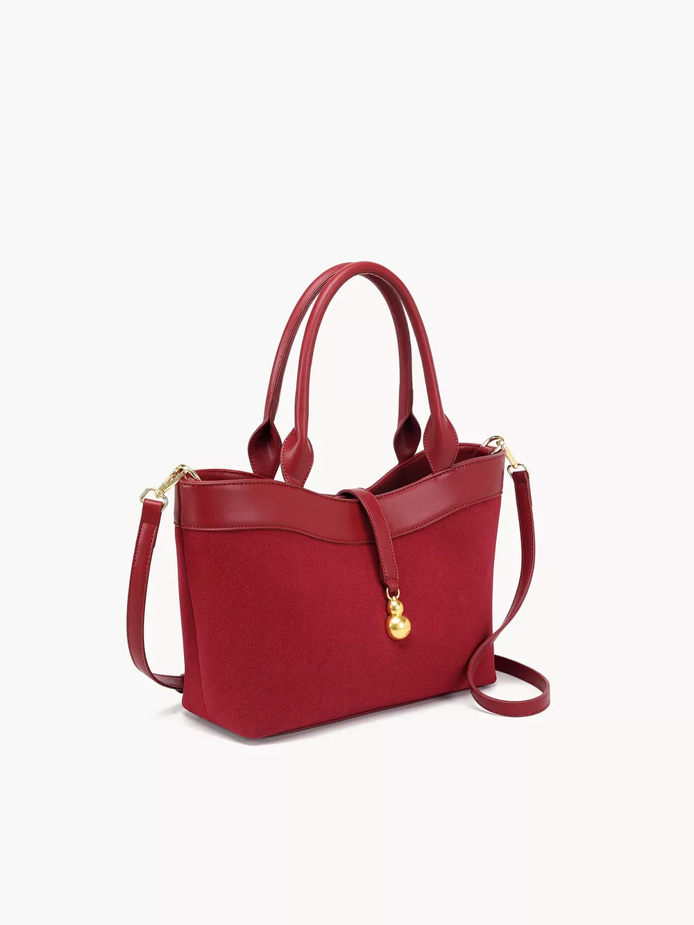 Suede Crossbody Bag with Gold Charm, image 7