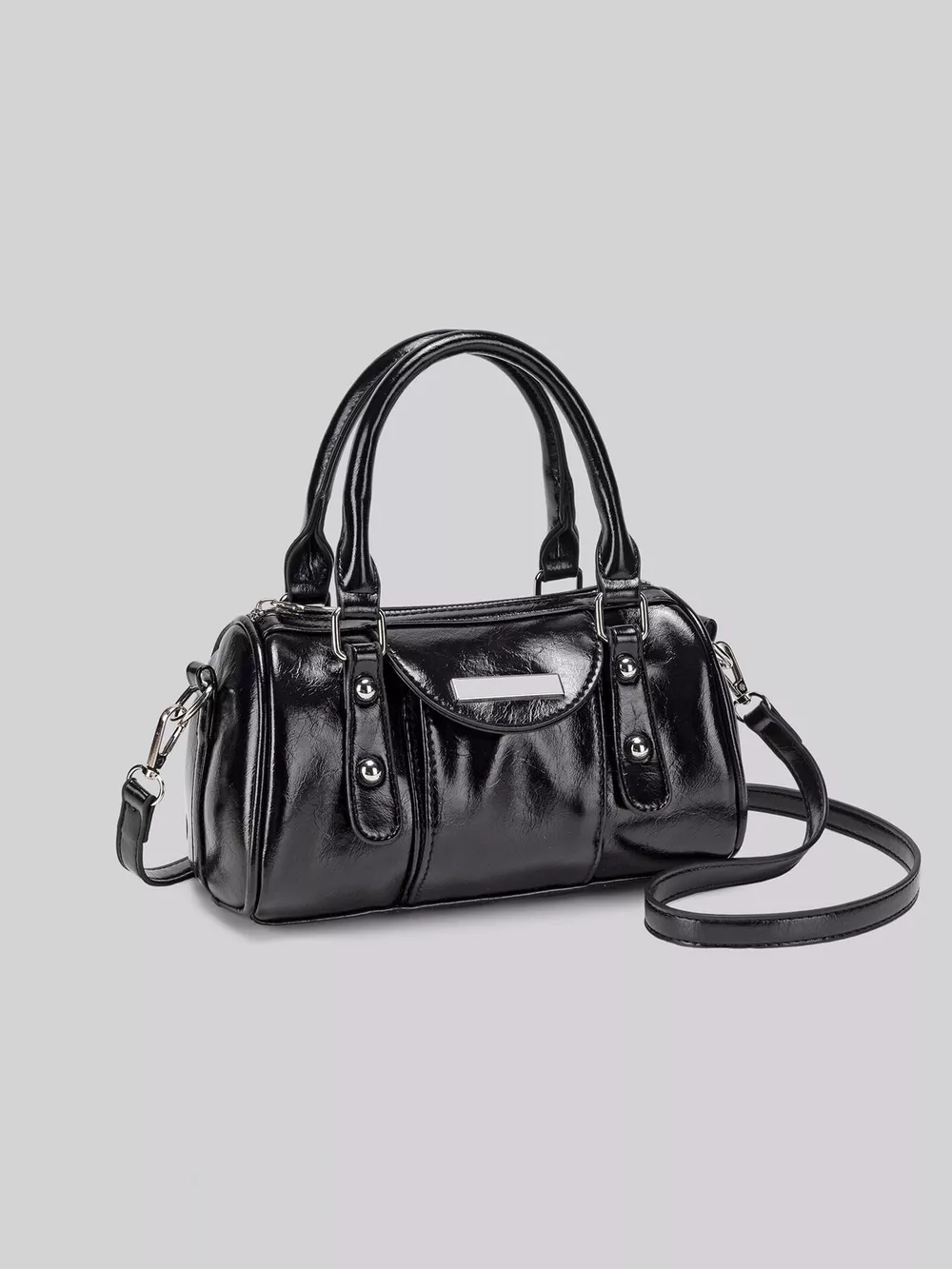 Elegant Patent Leather Mini Boston Crossbody Bag with Top Handle, image 6