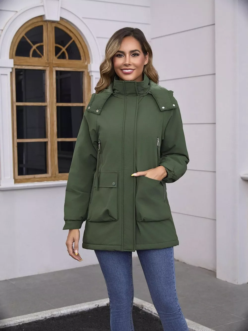 Full Size Zip Up Hooded Parka Outerwear Plus Size, image 3