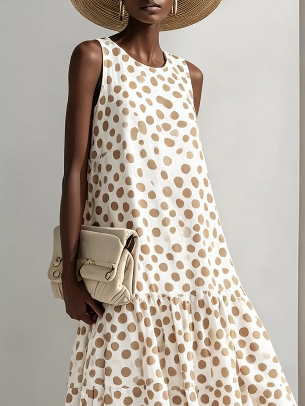 Polka Dot Sleeveless Tiered Maxi Dress, image 2