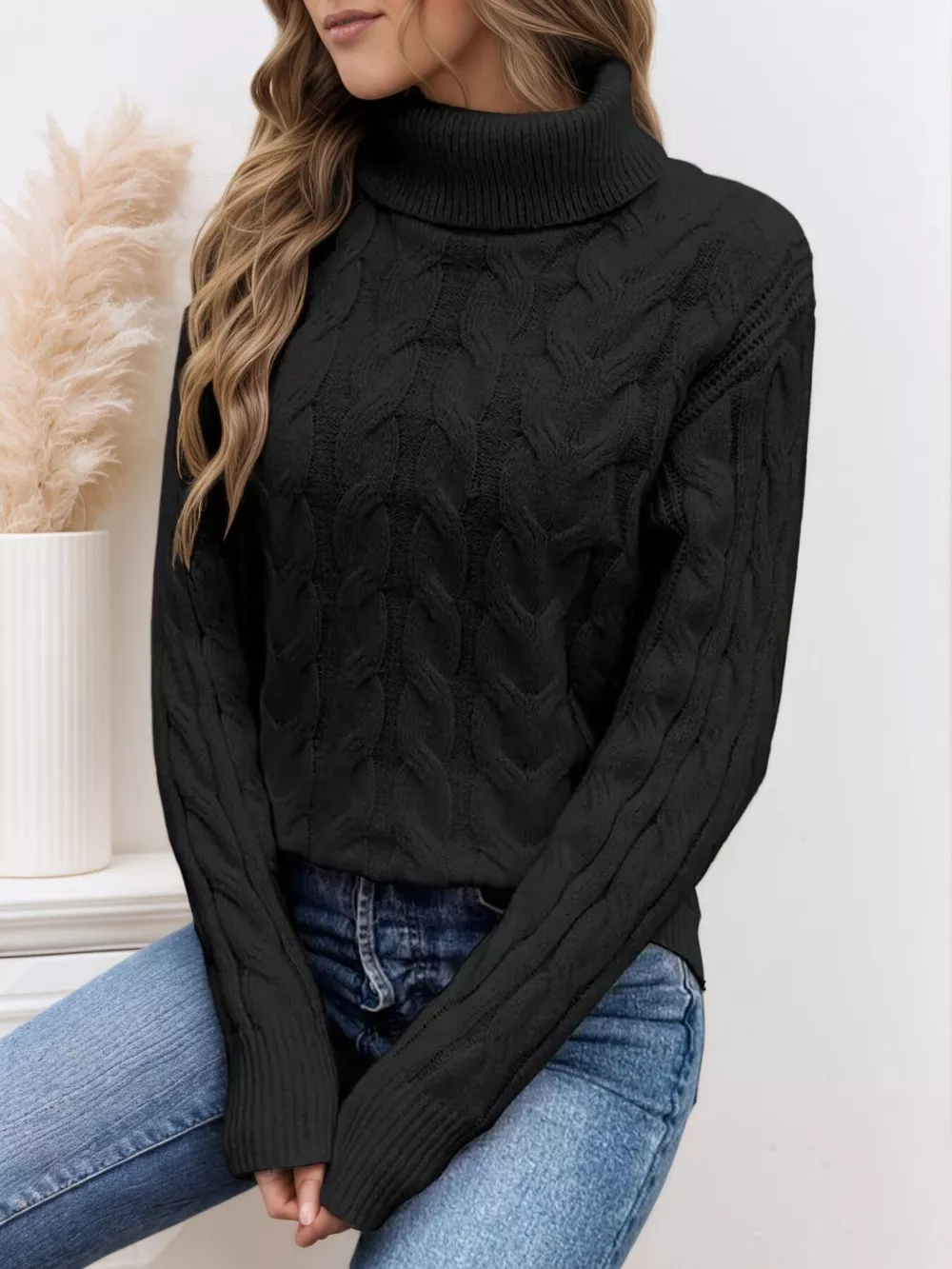 Cable-Knit Turtleneck Sweater, image 9