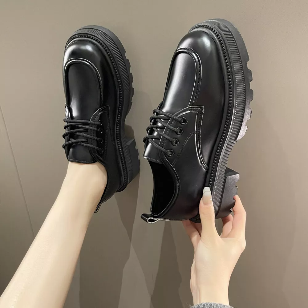 Chunky Platform Lace-Up Loafers with Glossy Finish