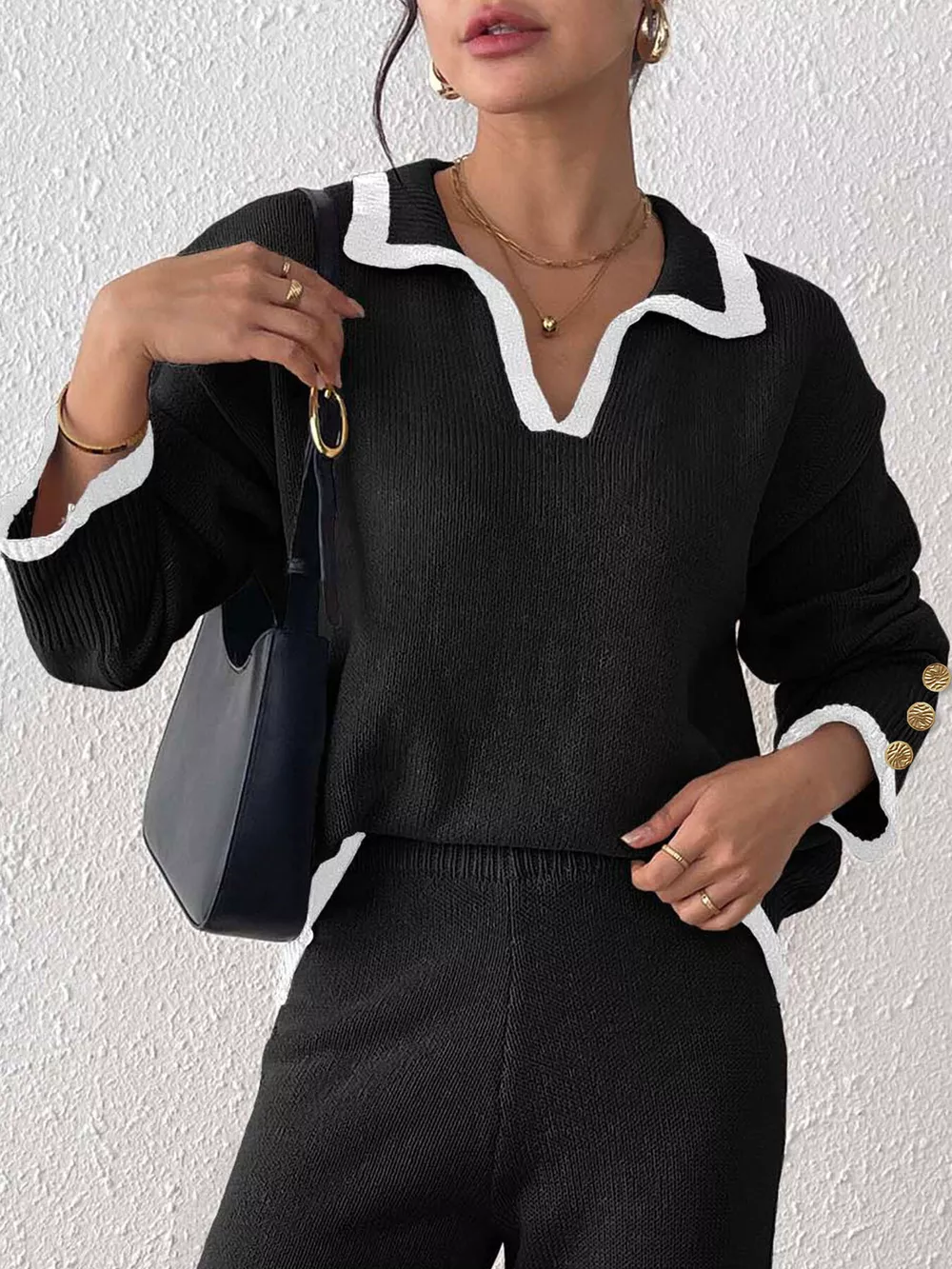 Contrast Trim Polo Collar Sweater, image 9