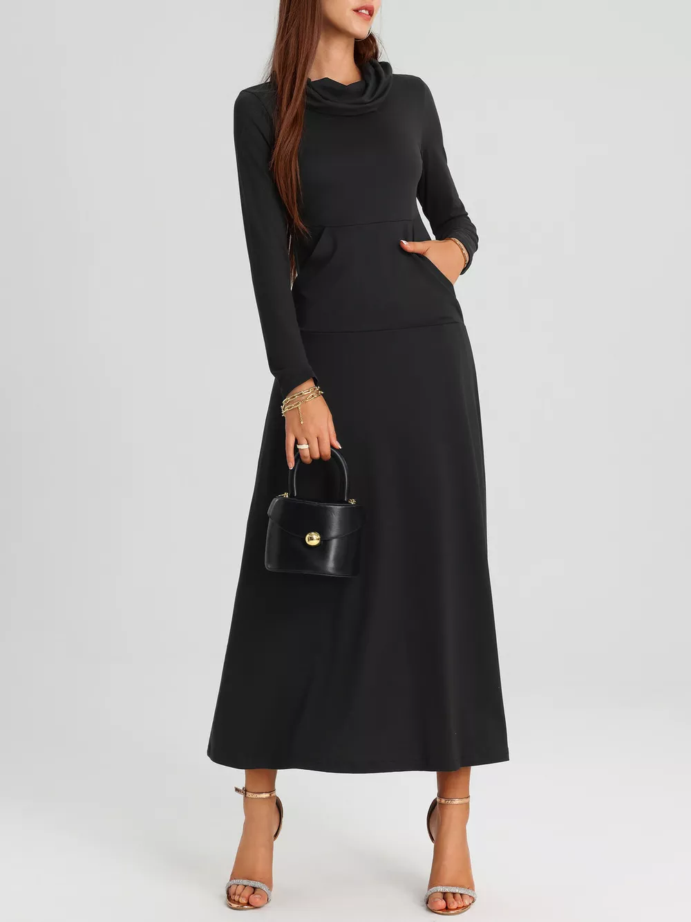 Cowl Neck Long Sleeve Midi Dress, image 9