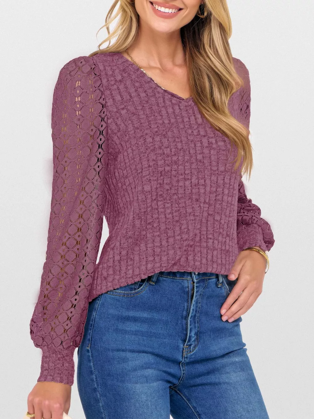 Lace Sleeve V-Neck T-Shirt, image 31
