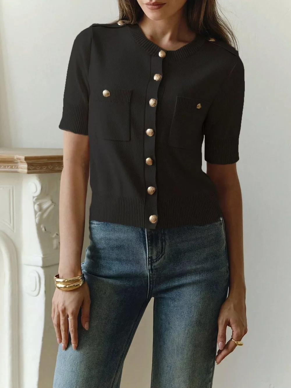 Button-Down Short Sleeve Cardigan, image 4