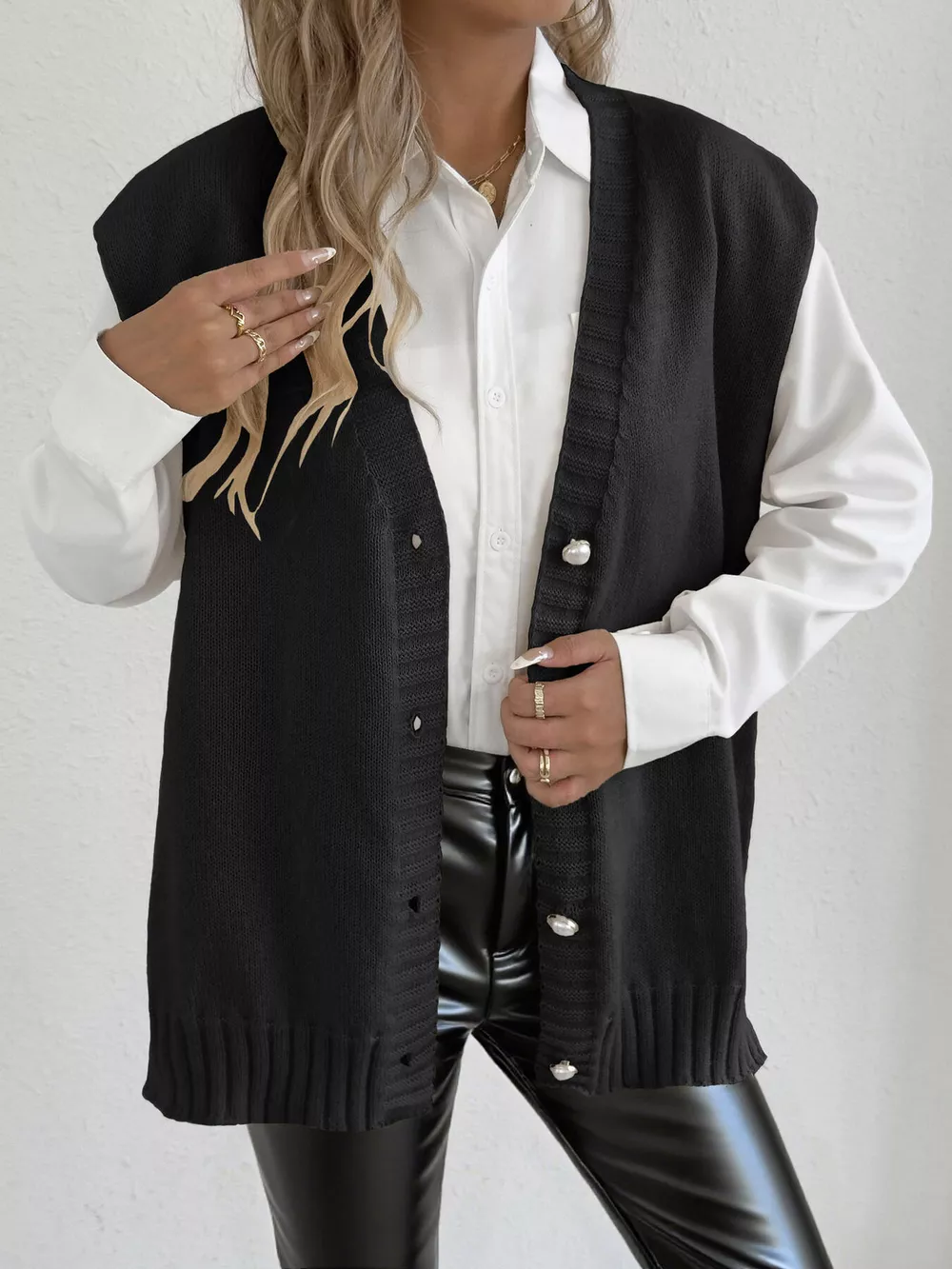 V-Neck Button-Front Knit Sweater Vest, image 10