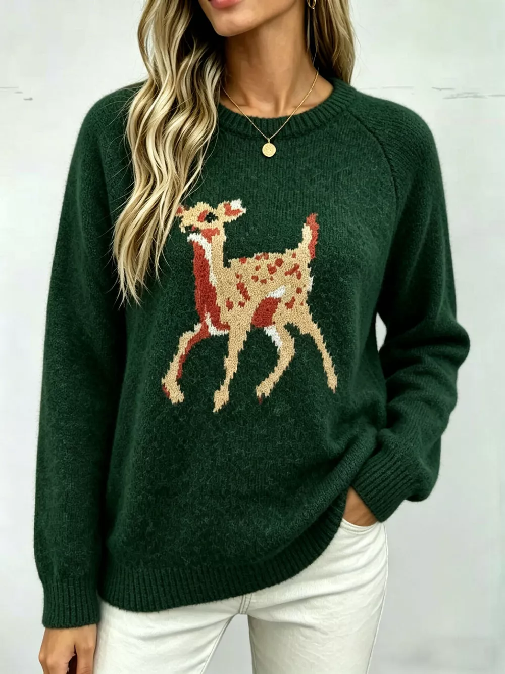Deer Pattern Raglan Sleeve Sweater, image 11