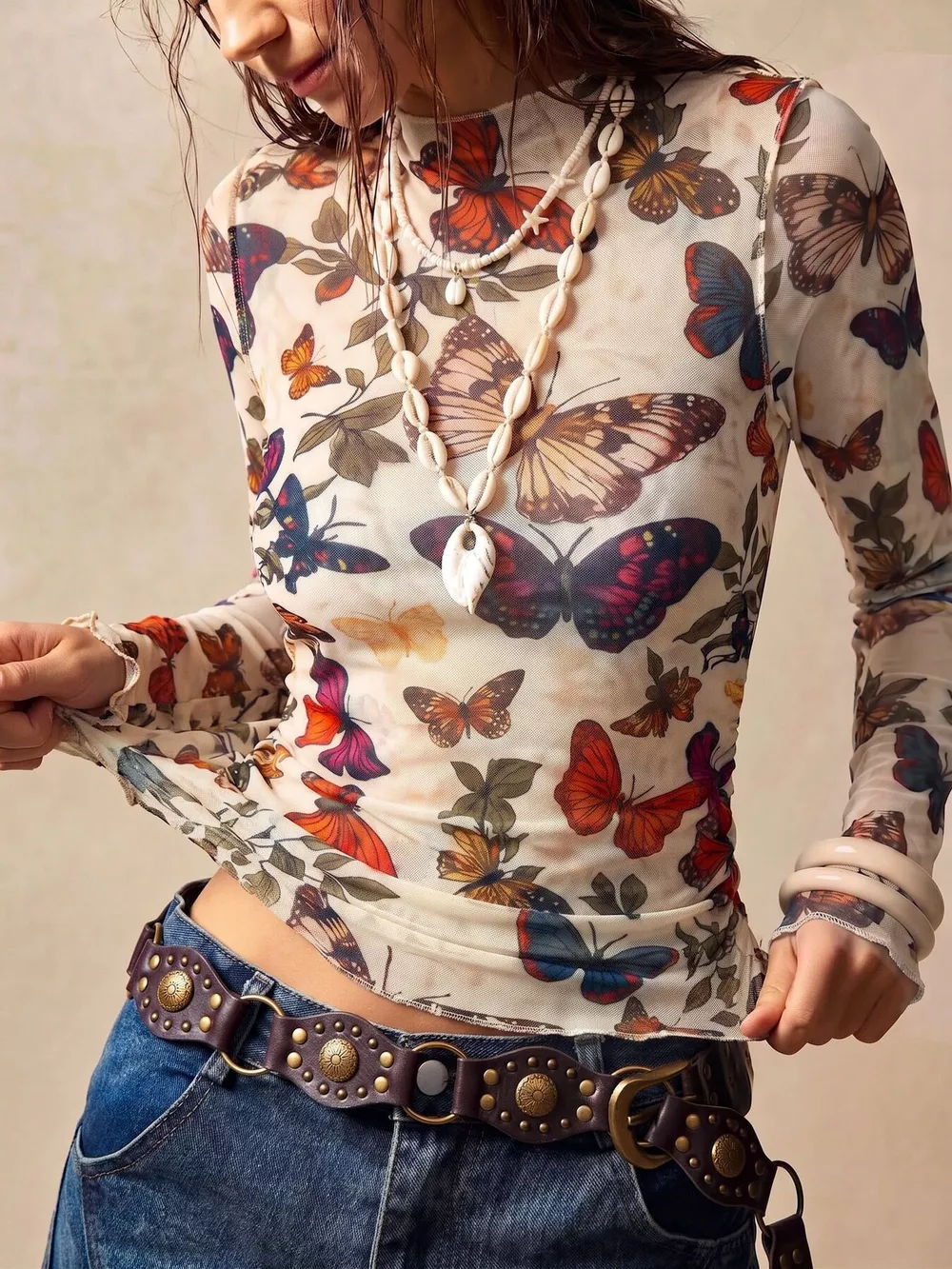 Butterfly Print Long Sleeve T-Shirt, image 2