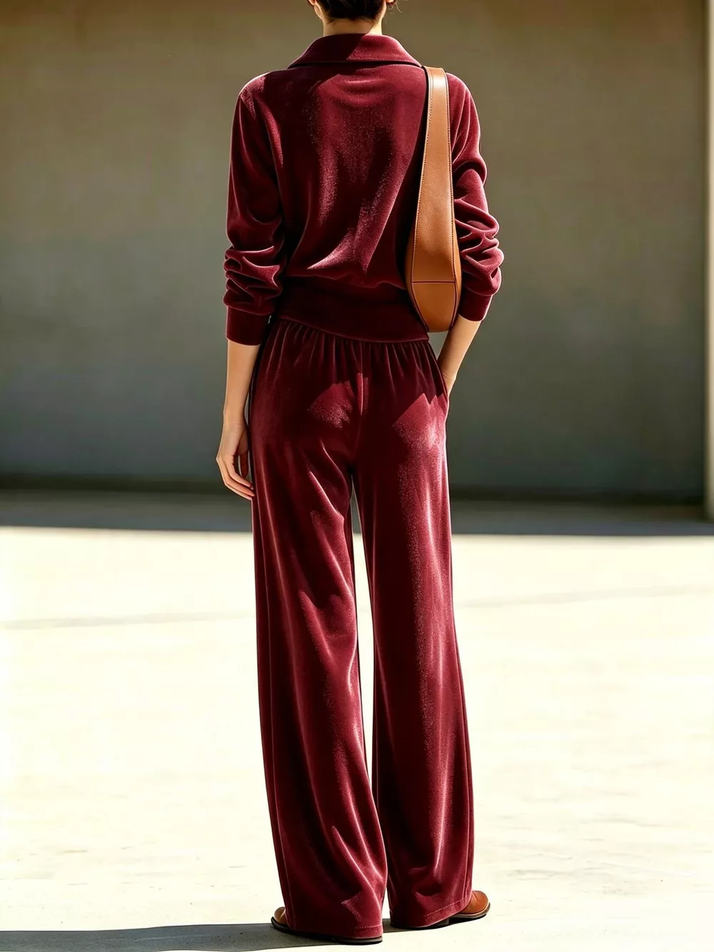 Full Size Half Zip Sweatshirt and Wide-Leg Pants Set Plus Size, image 12