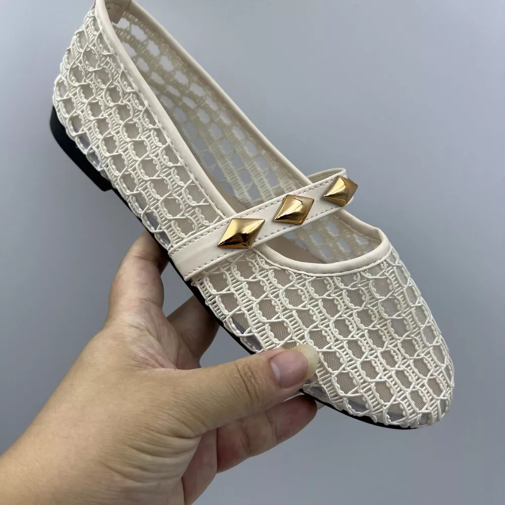 Breathable Mesh Loafers with Decorative Gold Studded Straps, image 8