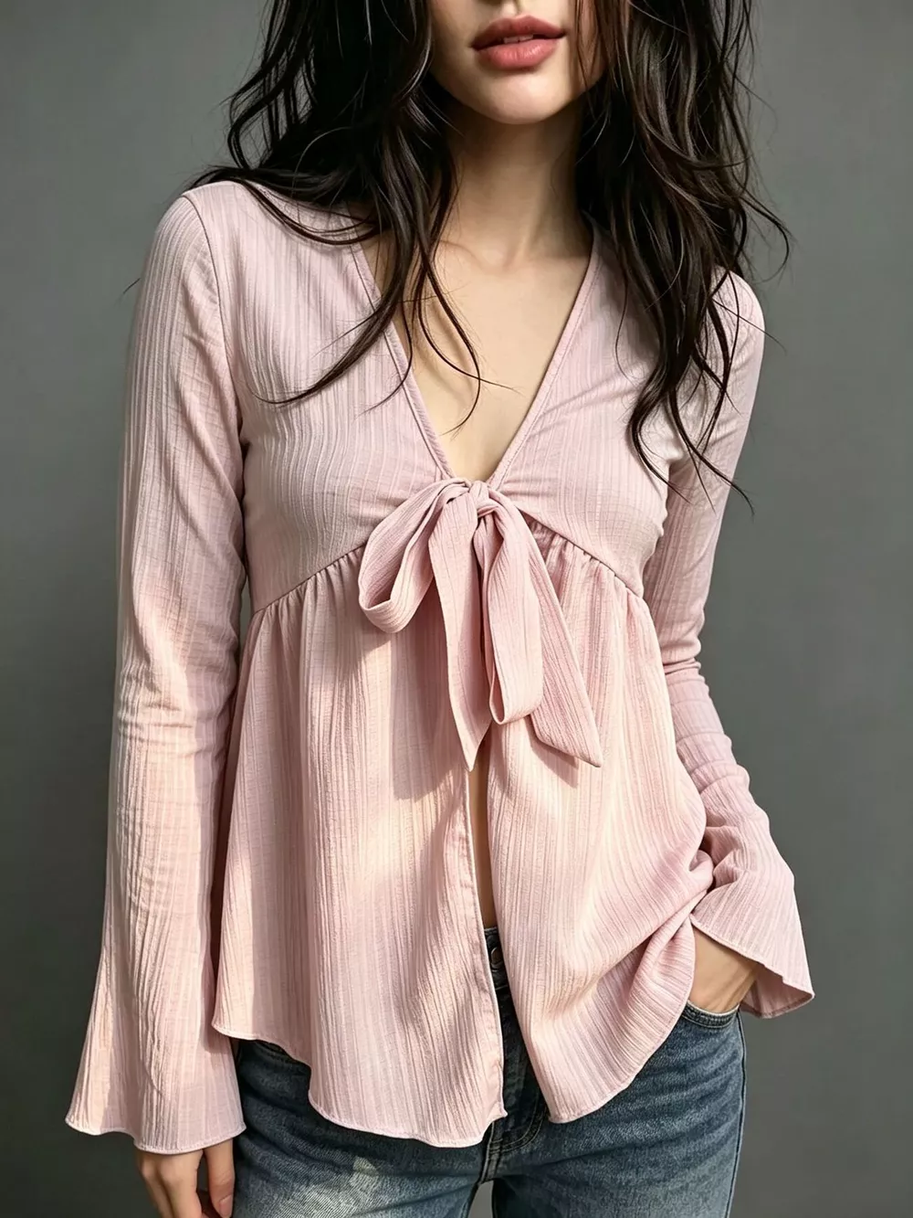 Tie-Front Flare Sleeve Blouse, image 14