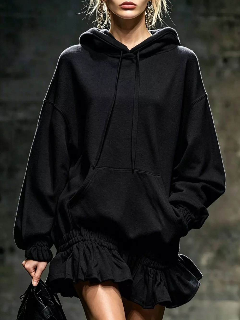 Hoodie Sweatshirt Mini Dress with Ruffled Hem, image 8