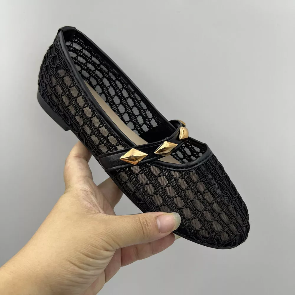 Breathable Mesh Loafers with Decorative Gold Studded Straps, image 4