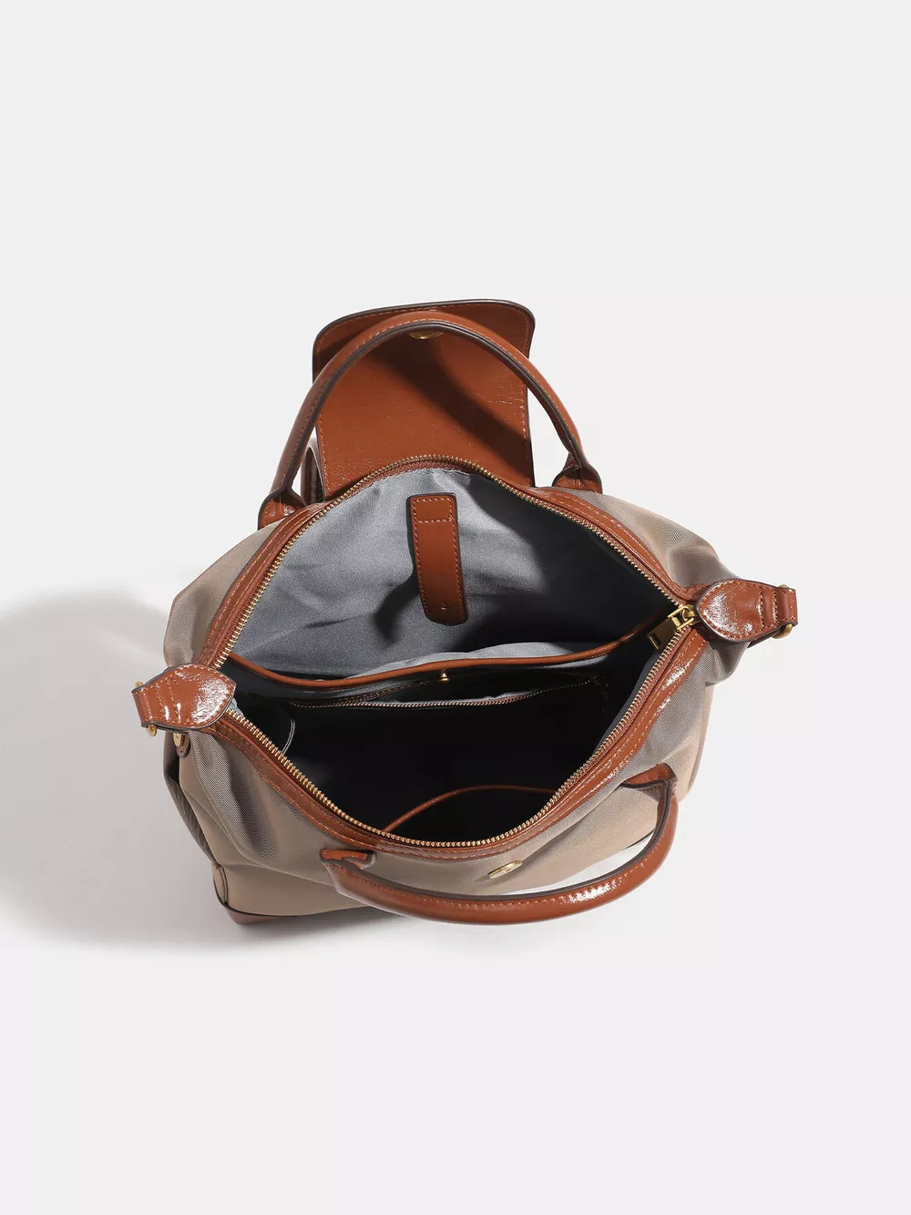 Elegant Minimalist Nylon Backpack Bag with Leather Trim, image 4