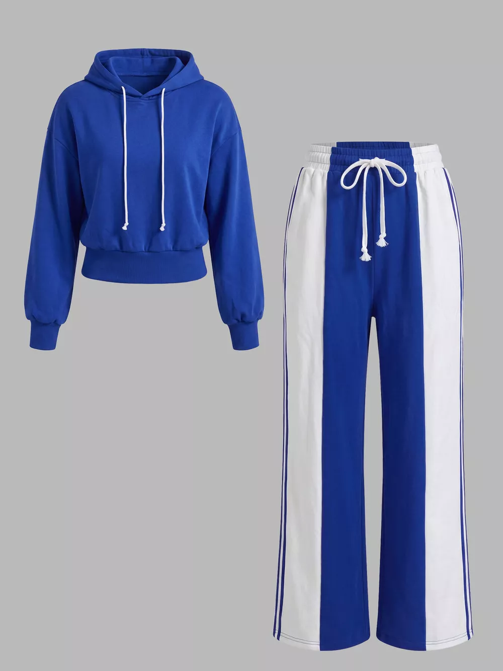 Drawstring Hoodie and Color-Block Wide-Leg Pants Set, image 4
