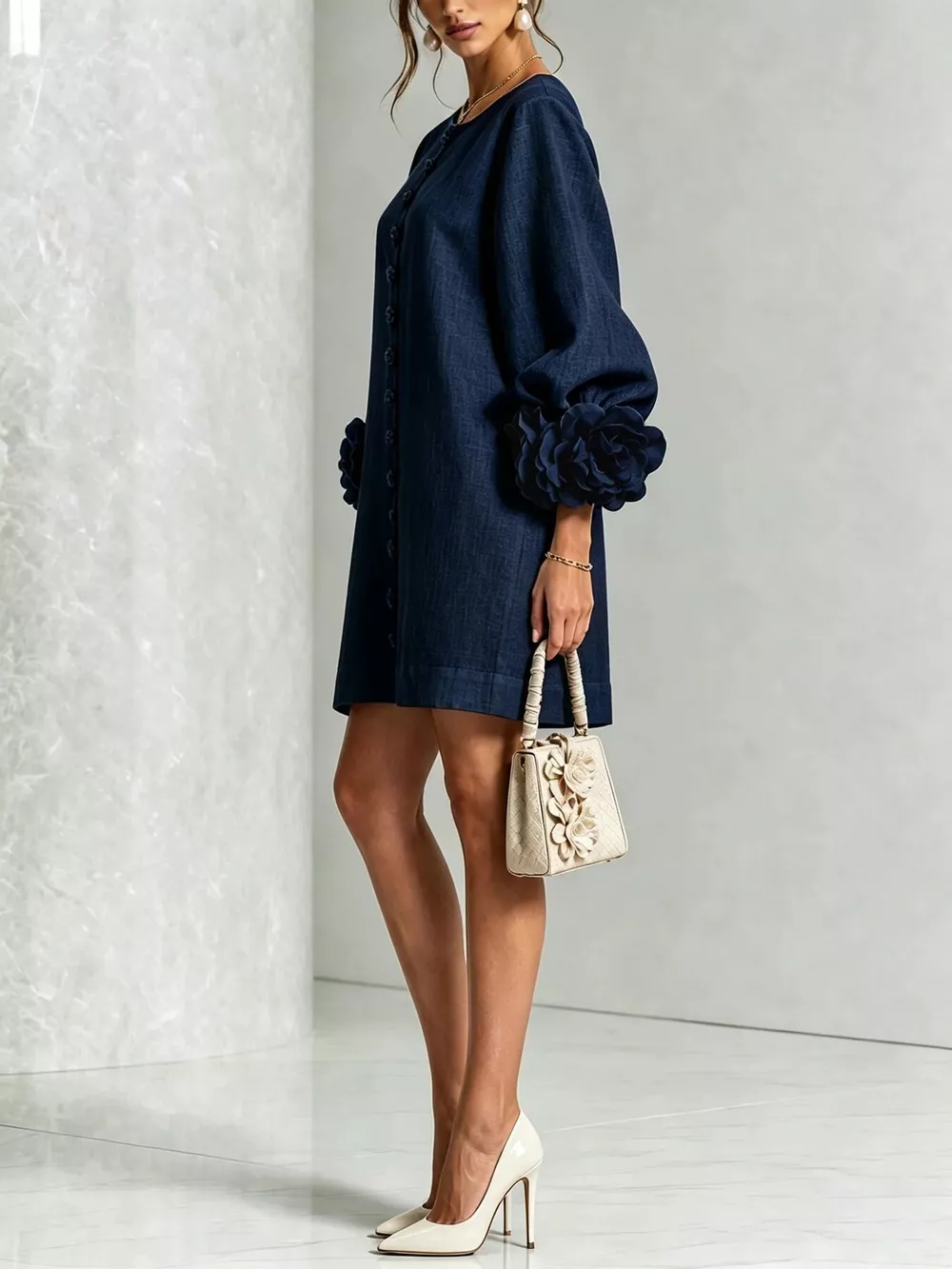 3D Floral 3/4 Sleeve Mini Dress, image 22
