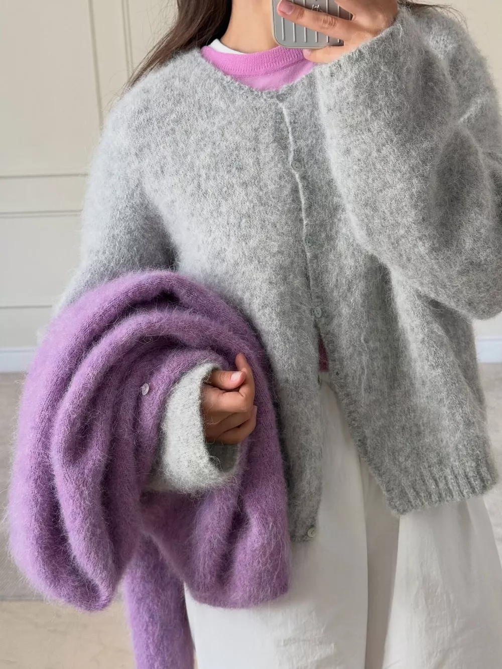 Fuzzy Knit Button-Down Cardigan, image 16