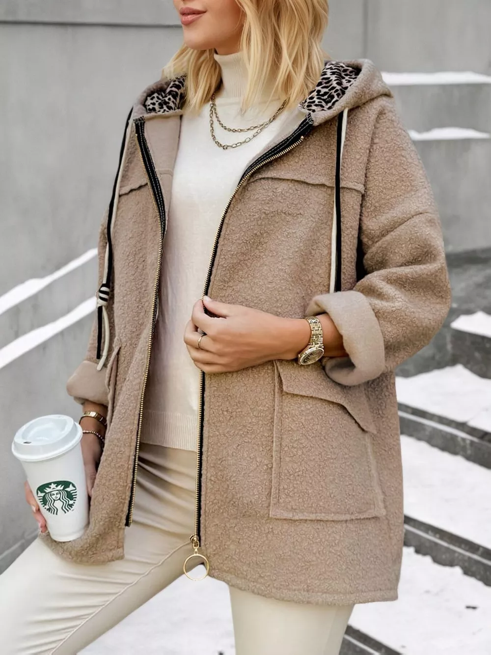Fleece Zip Up Hooded Outerwear, image 2