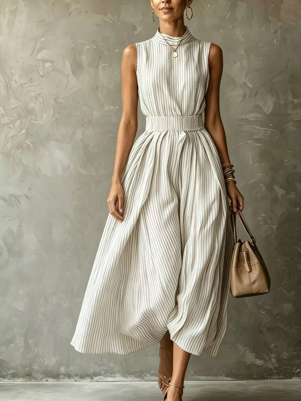 Striped Mock Neck Sleeveless Maxi Dress, image 2