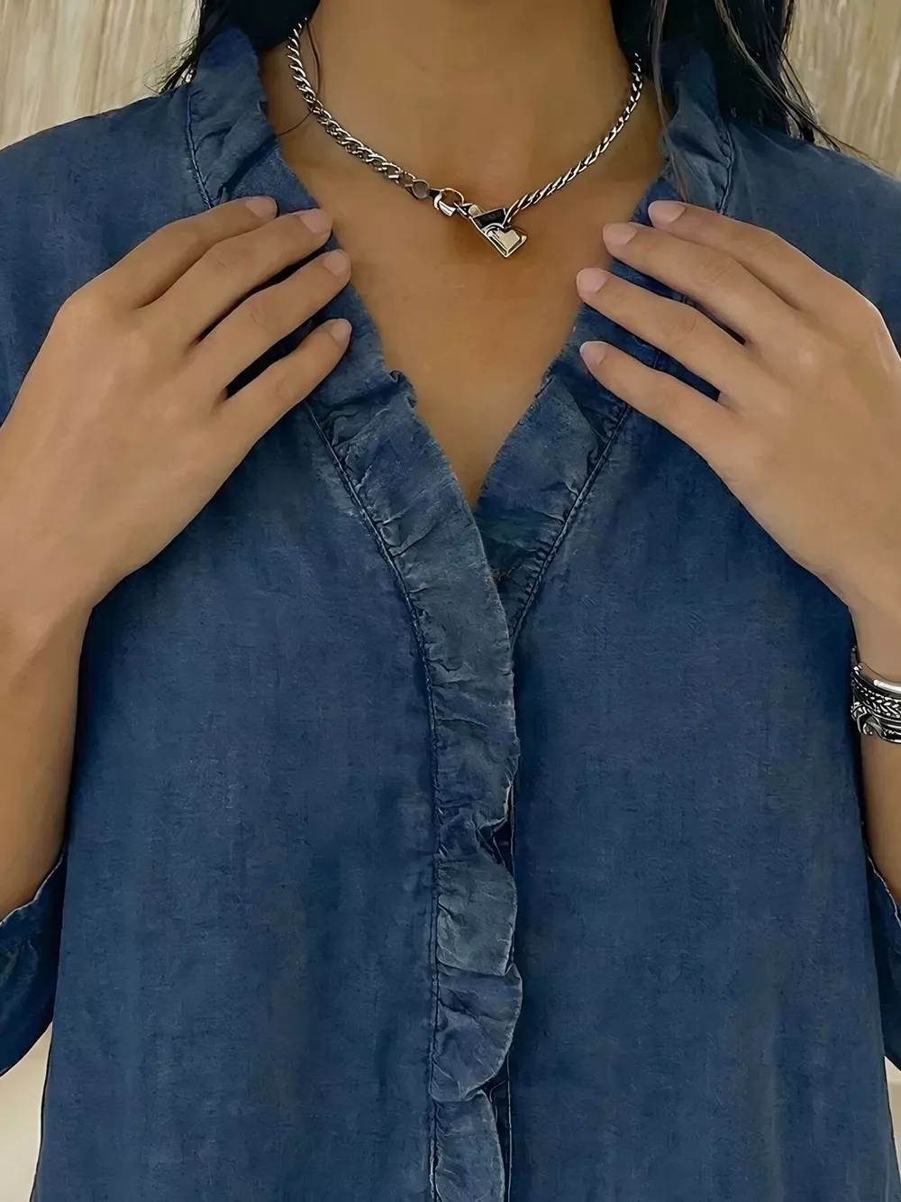 Full Size V-Neck Ruffled Button Down Shirt Plus Size, image 14