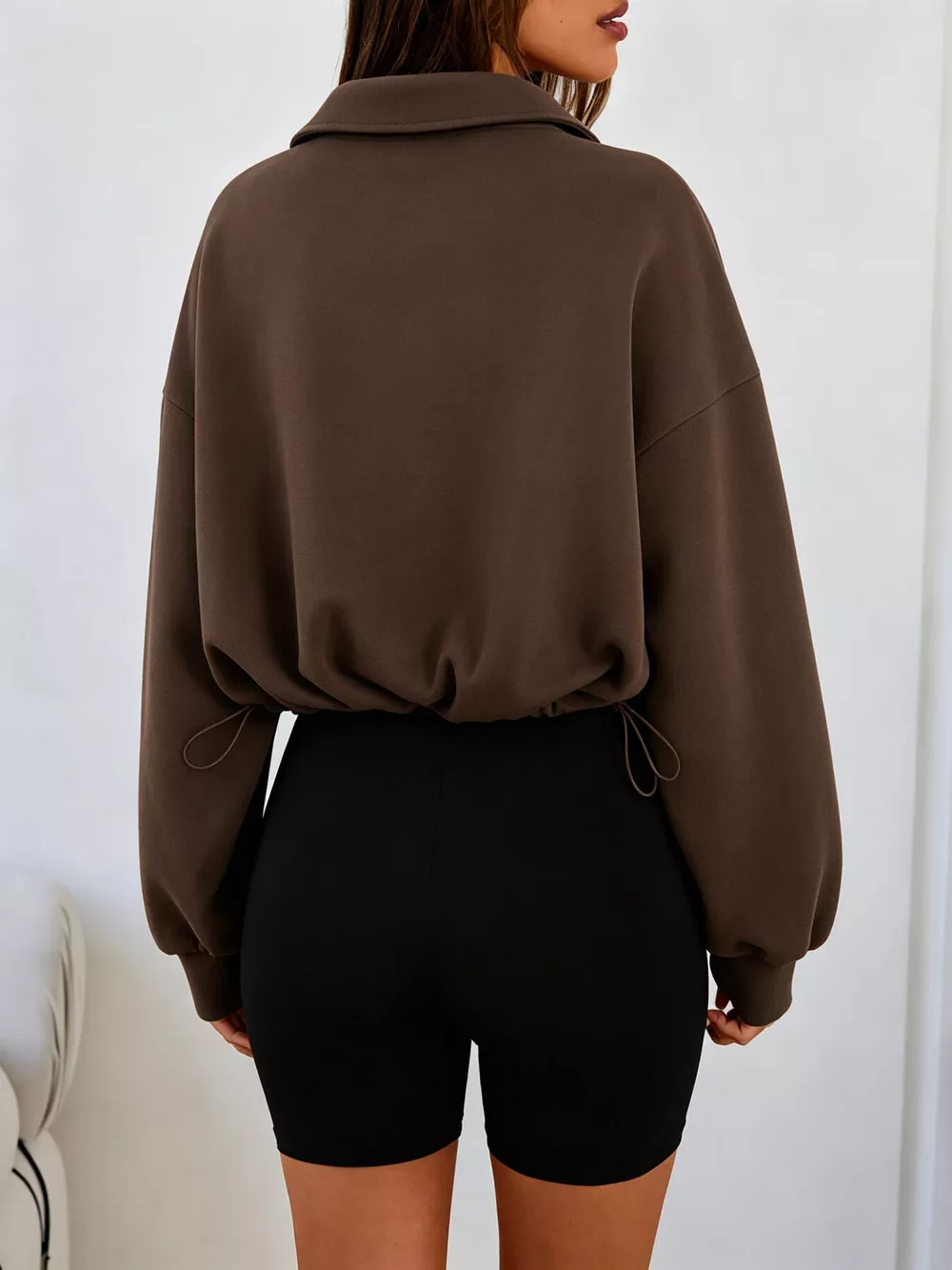 Half Zip Drawstring Hem Sweatshirt, image 10
