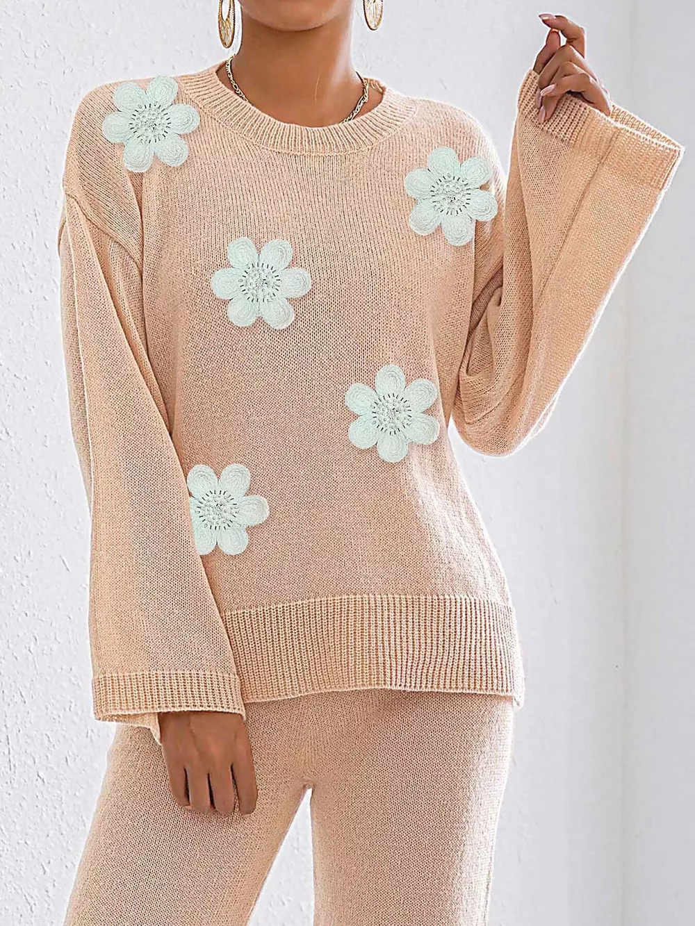 Floral Applique Crew Neck Sweater, image 9