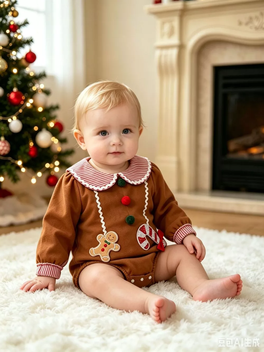 Children's Christmas Gingerbread Long-Sleeve Baby One-Piece, image 2