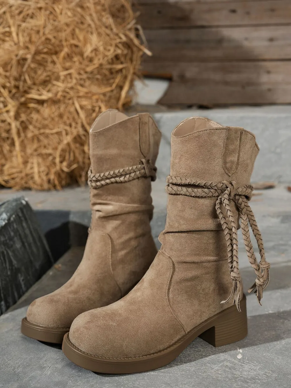 Round Toe Block Heels Boots, image 8