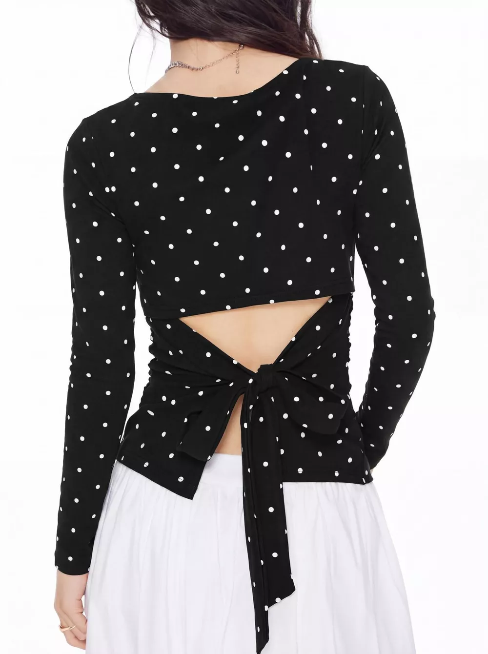 Long Sleeve Polka Dot Tie Back T-Shirt, image 11