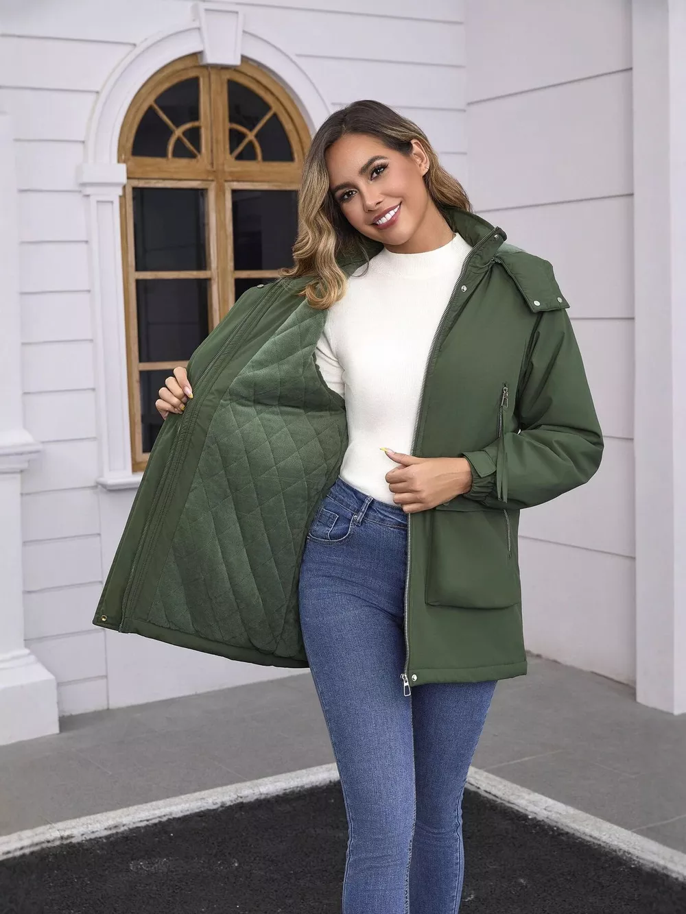 Full Size Zip Up Hooded Parka Outerwear Plus Size, image 2